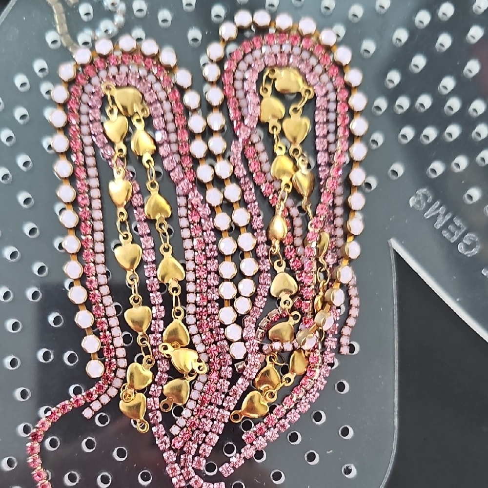 Gold and Pink Heart Chain Earrings